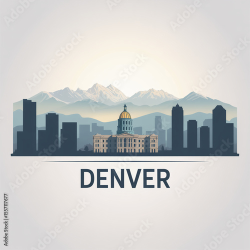 Wallpaper Mural Denver Skyline Silhouette — Rocky Mountain Urban City Vector Illustration Torontodigital.ca