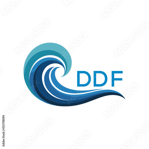 DDF Creative Ocean Wave Symbol with Text, Blue Wave Icon with Company Name , DDF Later Logo, Modern Aqua Wave Business Logo.
