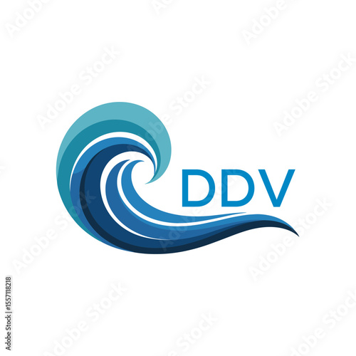 DDV Creative Ocean Wave Symbol with Text, Blue Wave Icon with Company Name , DDV Later Logo, Modern Aqua Wave Business Logo.

