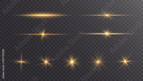 Set of bright gold stars with highlights. vector png	