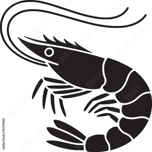 Black shrimp vector illustration seafood delicacy crustacean marine animal silhouette graphic design art icon on transparent background