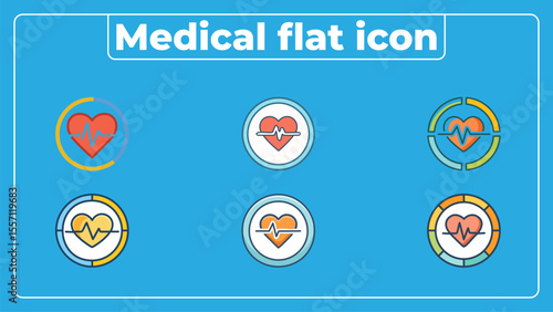 Collection of vector flat icons for healthcare, featuring heart rate monitor