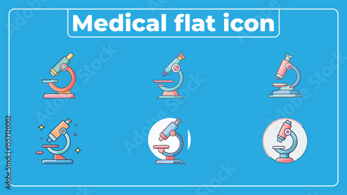 Modern medical icon pack in flat vector style showing microscope