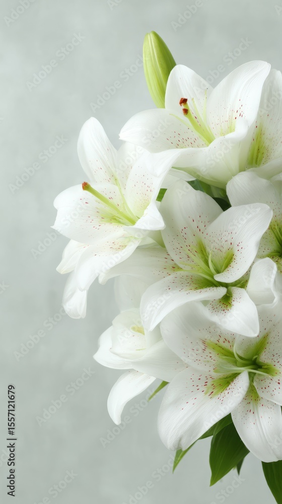 Fototapeta premium White lilies bloom serenely, echoing Easter renewal and Imbolcs quiet anticipation, capturing whispers of purity and grace