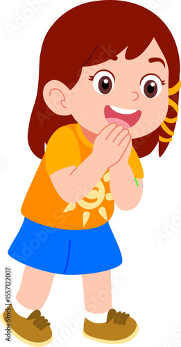 Kindergarten children's girls characters playing outdoors playing hide and seek