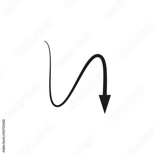 Wavy curved arrow. Thin long flexible arrow. Vector illustration.