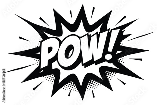 Black and White Comic Book Style Explosion with the Word POW!, Halftone Accents