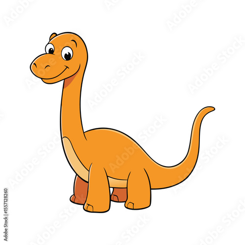 Cartoon Brontosaurus with Friendly Smile Standing Against a White Background Illustration