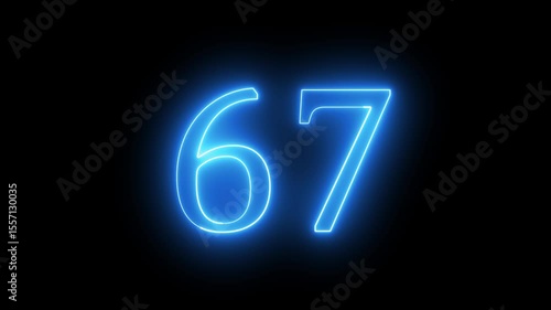 Glowing neon blue color 67 numbers countdown animation icon on black background.
