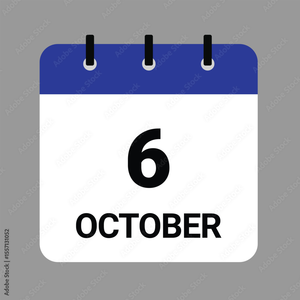 OCTOBER-06- Daily Calendar Icon - White Background OCTOBER-06- Daily Calendar Icon - White Background
