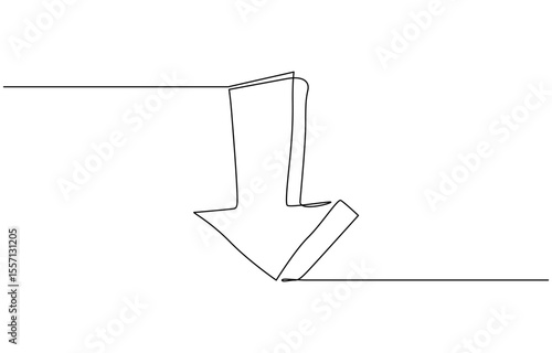 One line continuous drawing of arrow pointing down. Linear drawing of cursor arrow, One line continuous drawing of arrow pointing down. Linear drawing of cursor arrow. Editable stroke.