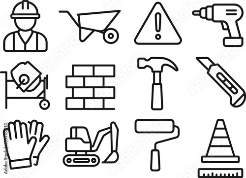 Wallpaper Mural Construction Tools Icons Set Outline Style on Transparent Background for Building and Repair Projects Torontodigital.ca