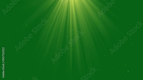 particles and light shining down. Light from the sun. green screen