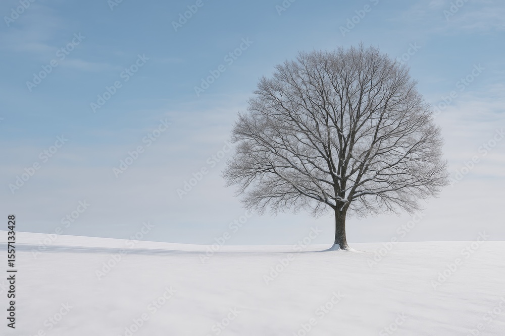 Fototapeta premium Solitary Tree Amidst the Winter Snowfall