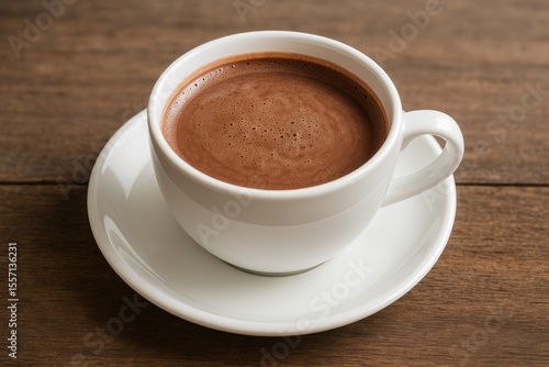 Creamy hot cocoa served in a white mug