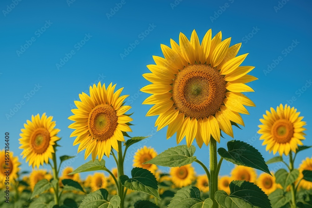Vivid yellow sunflowers set against a clear blue sky illustrating nature's beauty Vivid yellow sunflowers set against a clear blue sky illustrating nature's beauty