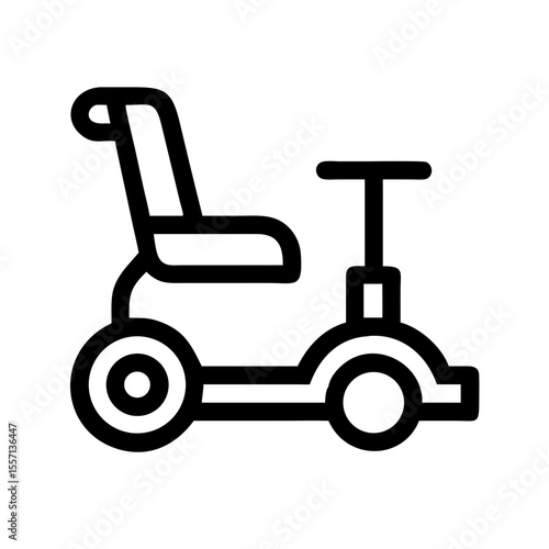 Black line icon of a mobility scooter, symbolizing personal transport for individuals with mobility challenges or disabilities.
