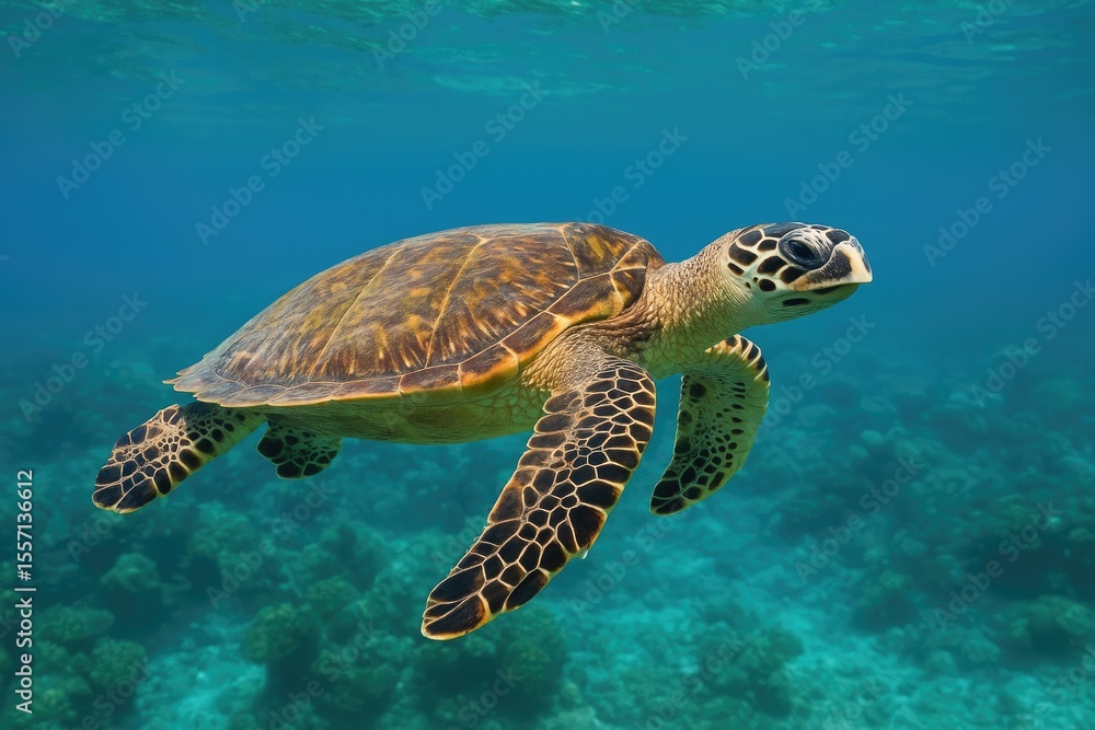 Obraz premium Underwater shot of a Hawksbill Sea Turtle
