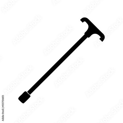 Simple black icon of a walking stick or cane, used to symbolize mobility assistance for elderly or physically impaired individuals.
