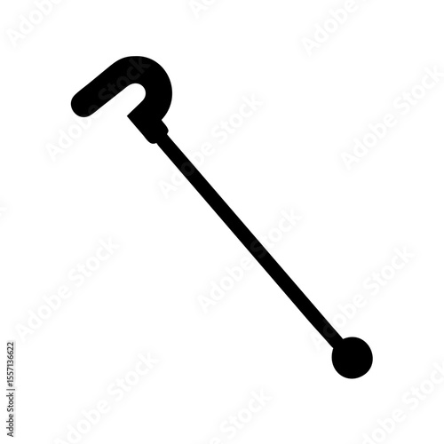 Simple black icon of a walking stick with curved handle, symbolizing elder care, mobility aid, and physical support tools.
