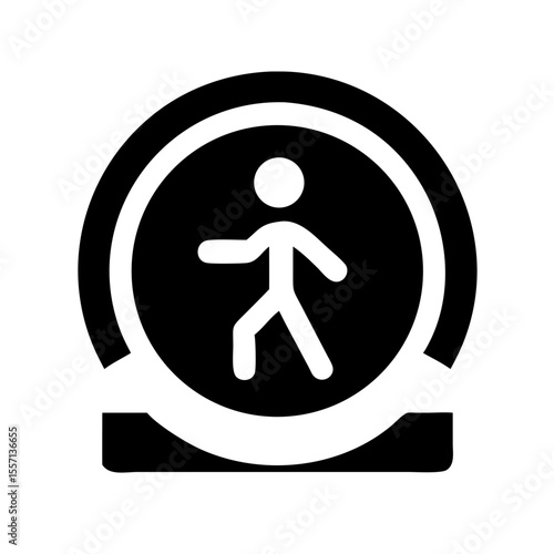 Black icon of a circular accessibility badge featuring a walking stick figure, symbolizing general accessible access or inclusive features.
