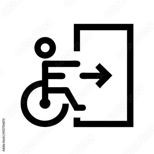 Black icon showing a person in a wheelchair entering through a door with an arrow, indicating an accessible entrance point.
