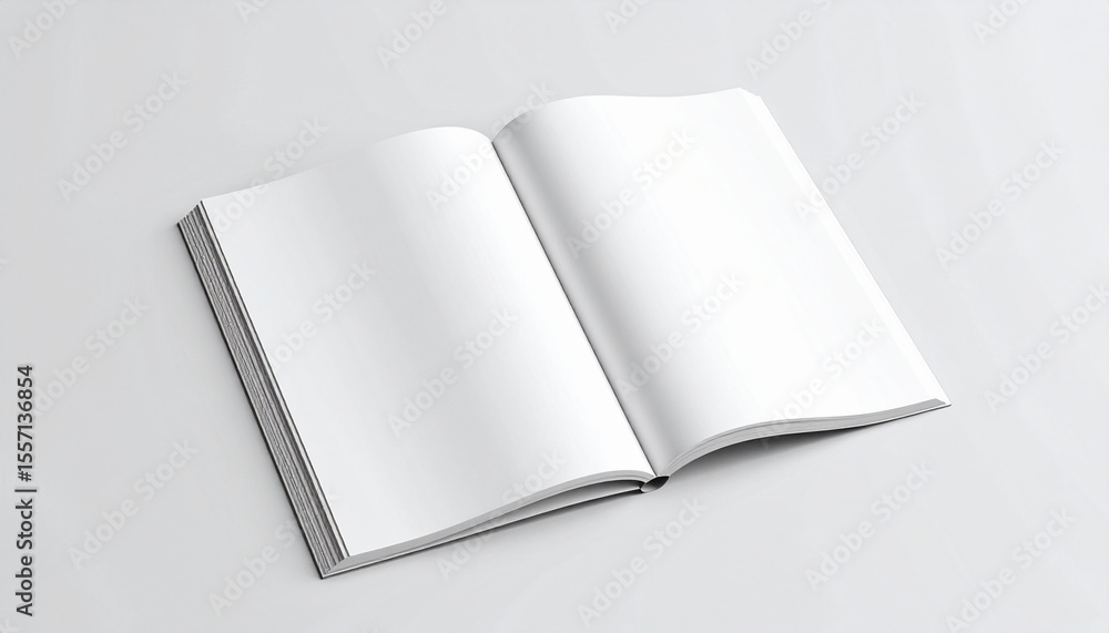 Isolated White Open Magazine Mockup on Clean White Background – 3D Rendering Isolated White Open Magazine Mockup on Clean White Background – 3D Rendering