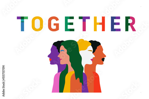 Together: A vibrant illustration representing unity, depicting the interconnectedness of diverse individuals as they stand together in solidarity.