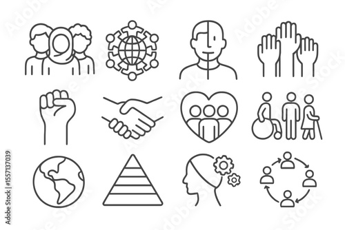outline icon shaeet Diversity line icon set.
