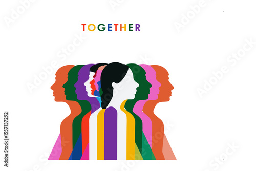 United Vision: A vivid display of diverse individuals, their profiles merge in a powerful symbol of unity and togetherness, evoking feelings of collective strength and shared purpose.
