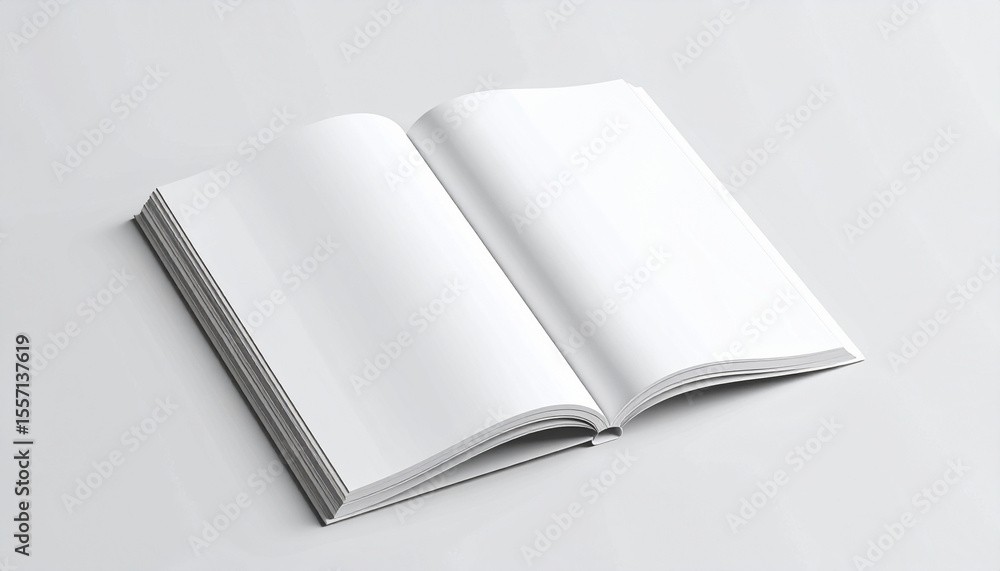 Isolated White Open Magazine Mockup on Clean White Background – 3D Rendering Isolated White Open Magazine Mockup on Clean White Background – 3D Rendering