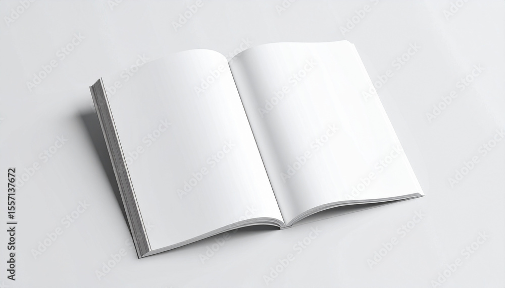 Isolated White Open Magazine Mockup on Clean White Background – 3D Rendering Isolated White Open Magazine Mockup on Clean White Background – 3D Rendering