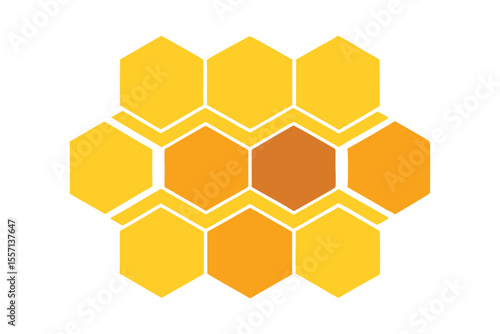 Geometric Honeycomb Pattern Illustration with Yellow and Orange Hexagons on a White Background
