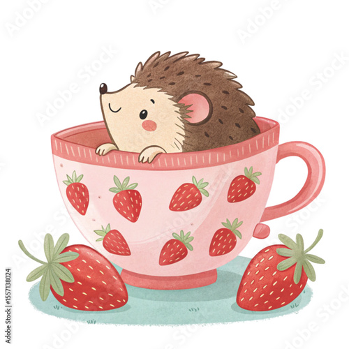 The cutest animals in Japan  sitting in a teacup Clipart Watercolor 