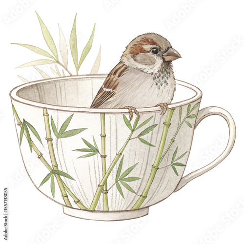 The cutest animals in Japan  sitting in a teacup Clipart Watercolor 
