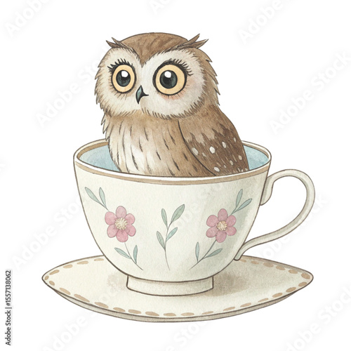 The cutest animals in Japan  sitting in a teacup Clipart Watercolor 