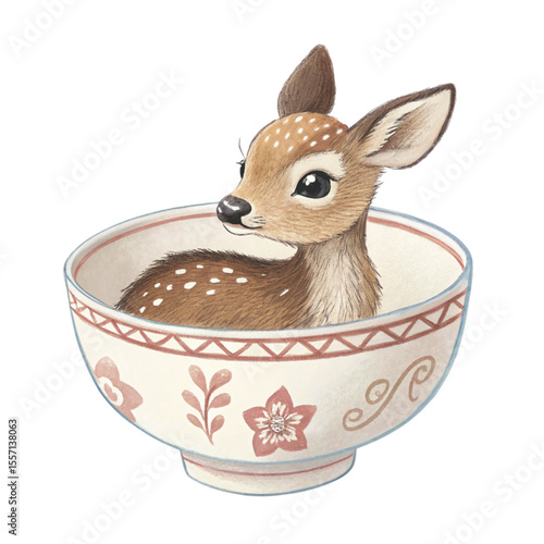 The cutest animals in Japan  sitting in a teacup Clipart Watercolor 