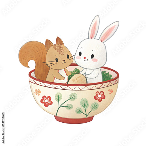 The cutest animals in Japan  sitting in a teacup Clipart Watercolor 