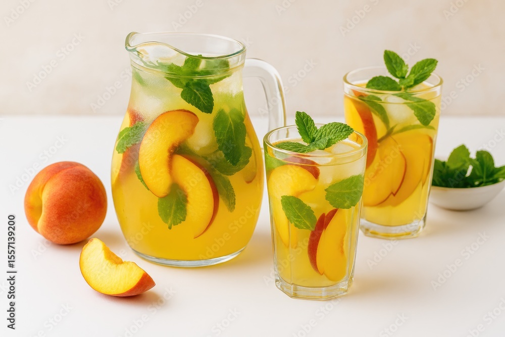 Fototapeta premium Fresh peach and mint lemonade made at home