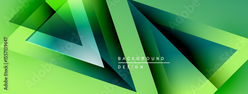 Abstract geometric design. Overlapping triangles create dynamic green gradient effect. Modern background suitable for various projects.