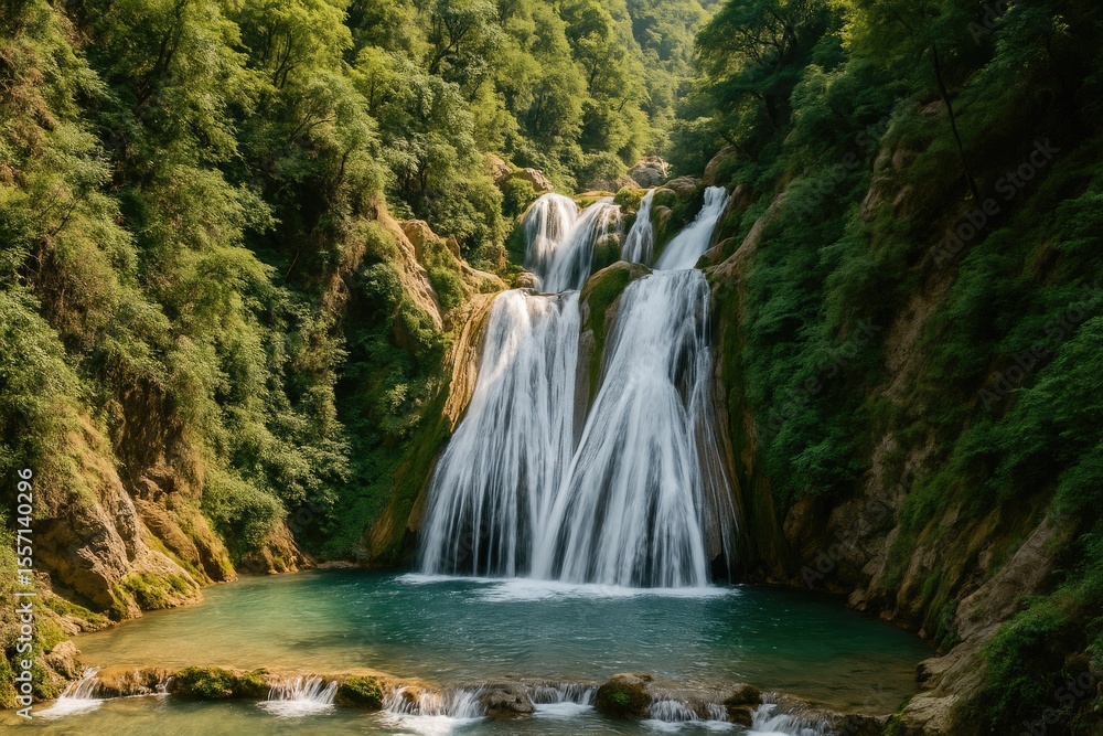 Fototapeta premium Discover the stunning waterfall in the hill station's scenic landscape