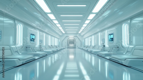 Futuristic corridor with curved walls Generative AI