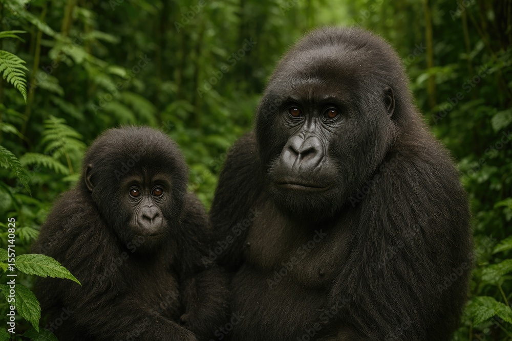 Obraz premium Majestic Mountain Gorillas in Their Natural Habitat