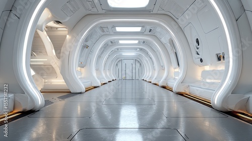 Futuristic corridor with curved walls Generative AI