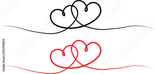 interlocked hearts red black love symbol romantic wedding unity design isolated background.