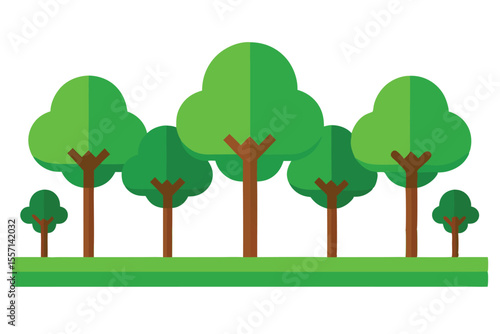 Simple Trees Illustration Forest with Green Grass and Brown Trunks Style Icon