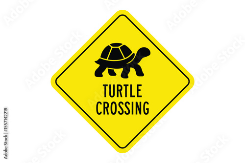 Turtle Crossing Sign – Yellow Road Safety Warning with Black Turtle Silhouette – High Quality Vectorial Stock Image