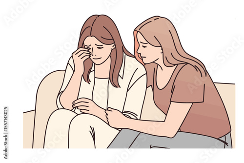 Empathy and Support: One woman comforts another in a tender show of emotional support, creating a scene of understanding and compassion, showcasing the human capacity for solace