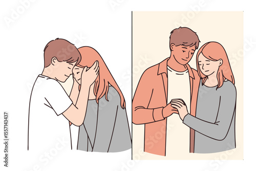 Caring Duo: A tender moment captured between a man and woman, symbolizing love, support, and compassion, illustrating a connection of affection and comfort. 