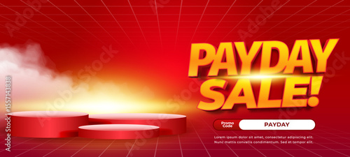 Shopping Payday Sale discount deals vibrant Red gradient Editable text effect dynamic Showcase with cloud Horizontal banner